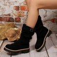 thumbnail image 4 of PiGOGI Chunky Heel Boots for Women Stacked Mid-Calf Boots Adjustable Buckle Strap Faux Suede Winter Casual Shoes Comfortable Block Heel Black 38, 4 of 6