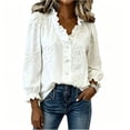 thumbnail image 5 of SSZMDLB Women 3/4 Sleeve V Neck Blouse Ruffle Embroidery Casual Basic Tee Shirt Holiday Tops Summer Spring Outfits Floral Tunic Tunic Tops Work Shirts, White S, 5 of 5