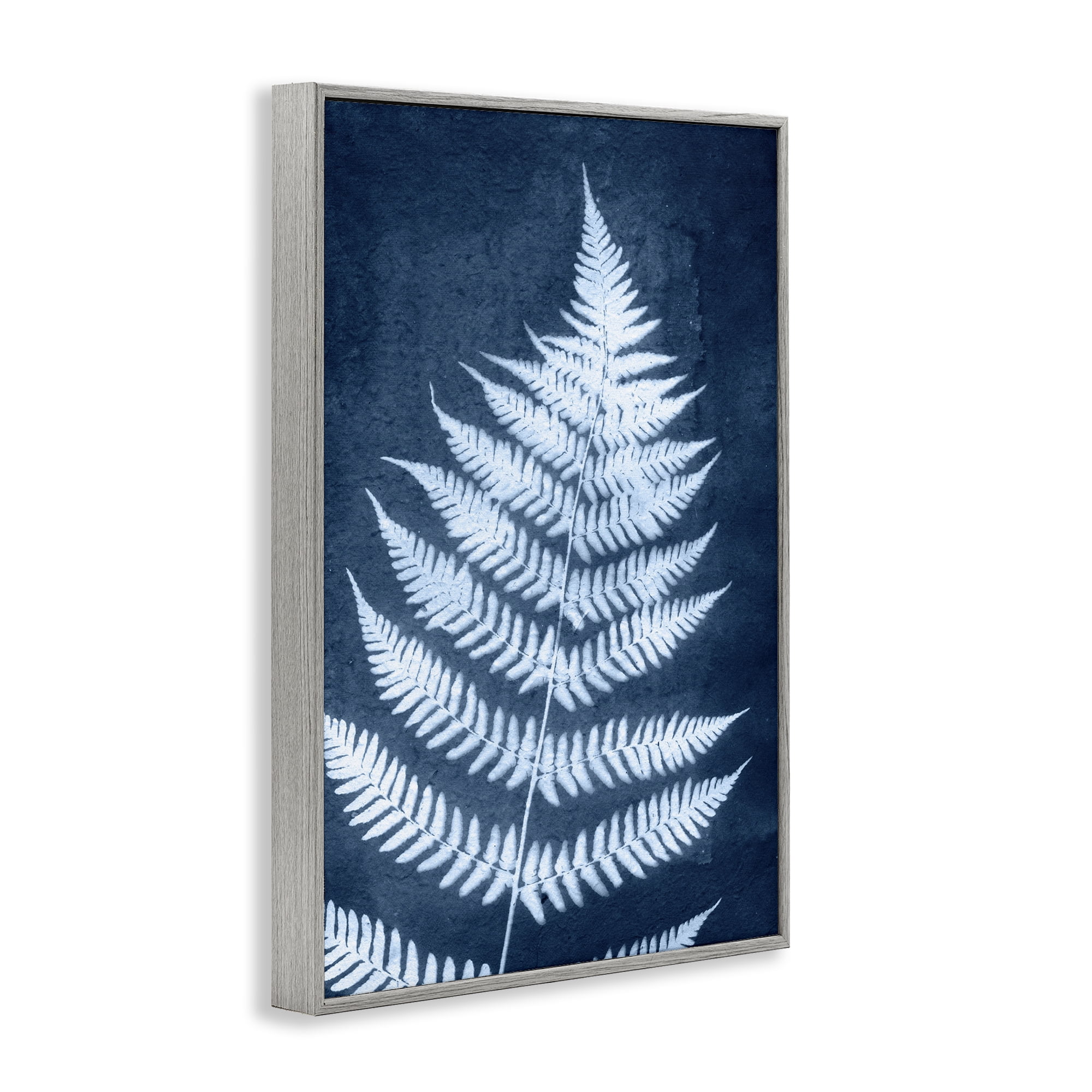 Stupell Industries Blue Natural Fern Botanical & Floral Painting Gray Framed Art Print Wall Art, 16 x 24