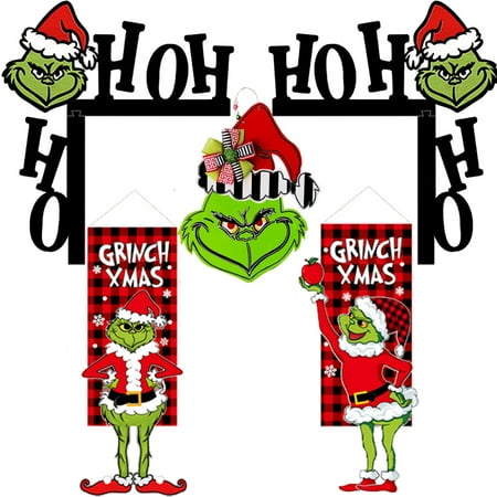 

5pcs Christmas Gr1nch The Front Door/Wall/Window/Fireplace Decorations Gr1nch Door Corner Xmas Decoration Christmas Pendants Gr1nch Hanging Banner Window Hanging Flag Xmas Thief