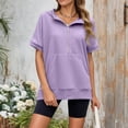 thumbnail image 2 of NinXxx Women's Loose Short Sleeve Zipper Pocket Hoodie Top Purple XL, 2 of 6