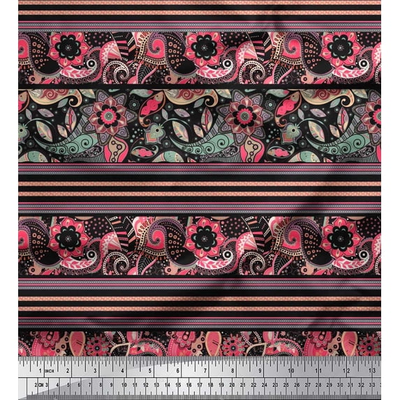 Soimoi Cotton Voile Fabric Stripe,Floral & Paisley Decorative Printed Fabric 1 Yard 56 Inch Wide