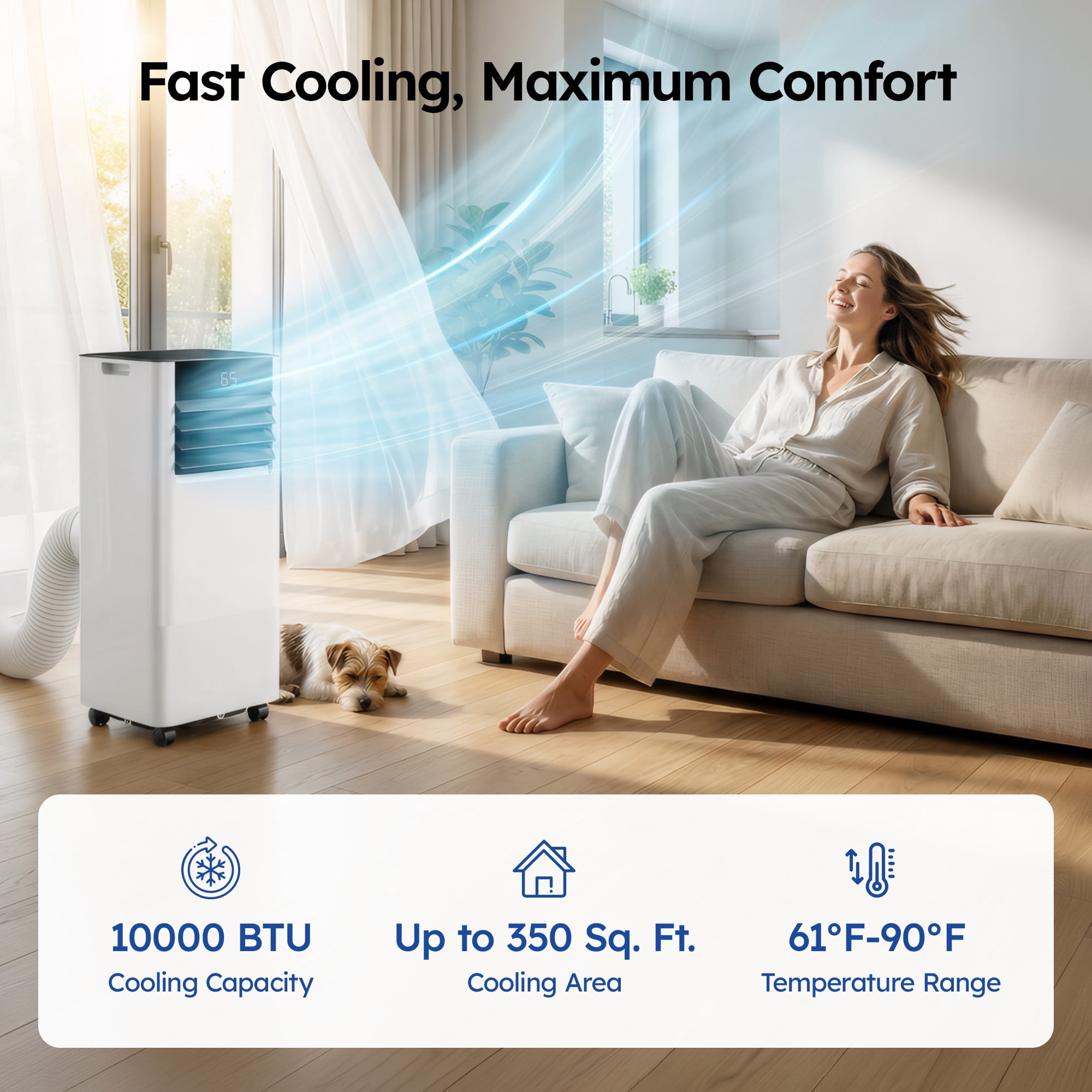 SIMZLIFE 10000 BTU Portable Air Conditioner with WIFI and Remote Control,Small AC Unit with Dehumidifier and Fan for Rooms up to 550 Sq. Ft., White