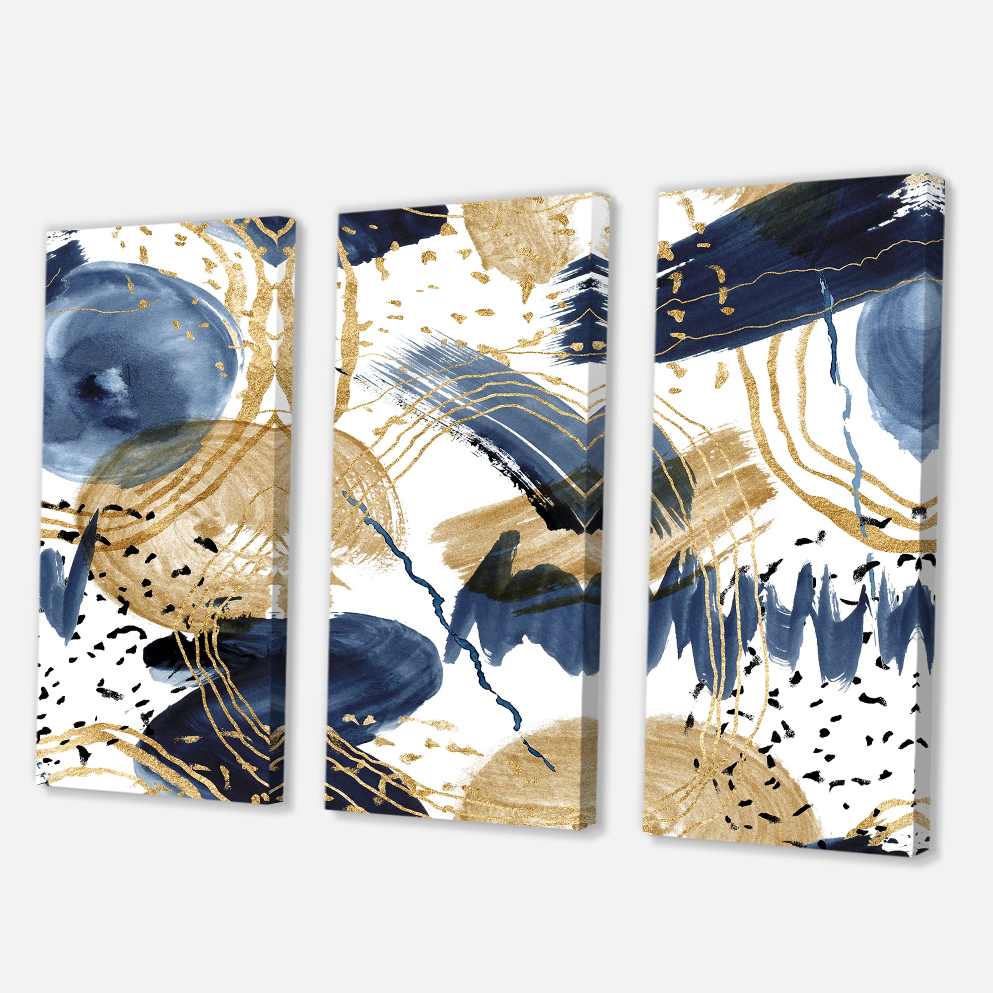 Designart ' Dark Blue & Golden Textures With Abstract Pattern ' Modern Canvas Wall Art Print