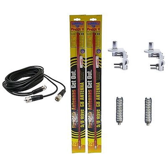 2 FIRESTIK 2 FS2 RED, FS2R 2FT CB ANTENNAS, 18FT DUAL COAX, MOUNTS & SPRINGS