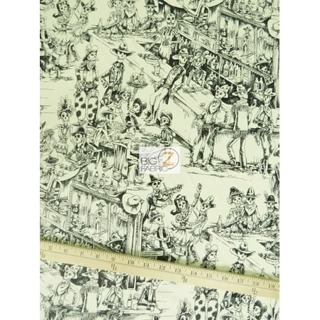Cowboy Print Fabric - ALEXANDER HENRY 100% COTTON FABRIC COLLECTION SOLD BY THE YARD DIY CLOTHING DECOR (Deadwood Saloon Ivory Cowboy Skulls)