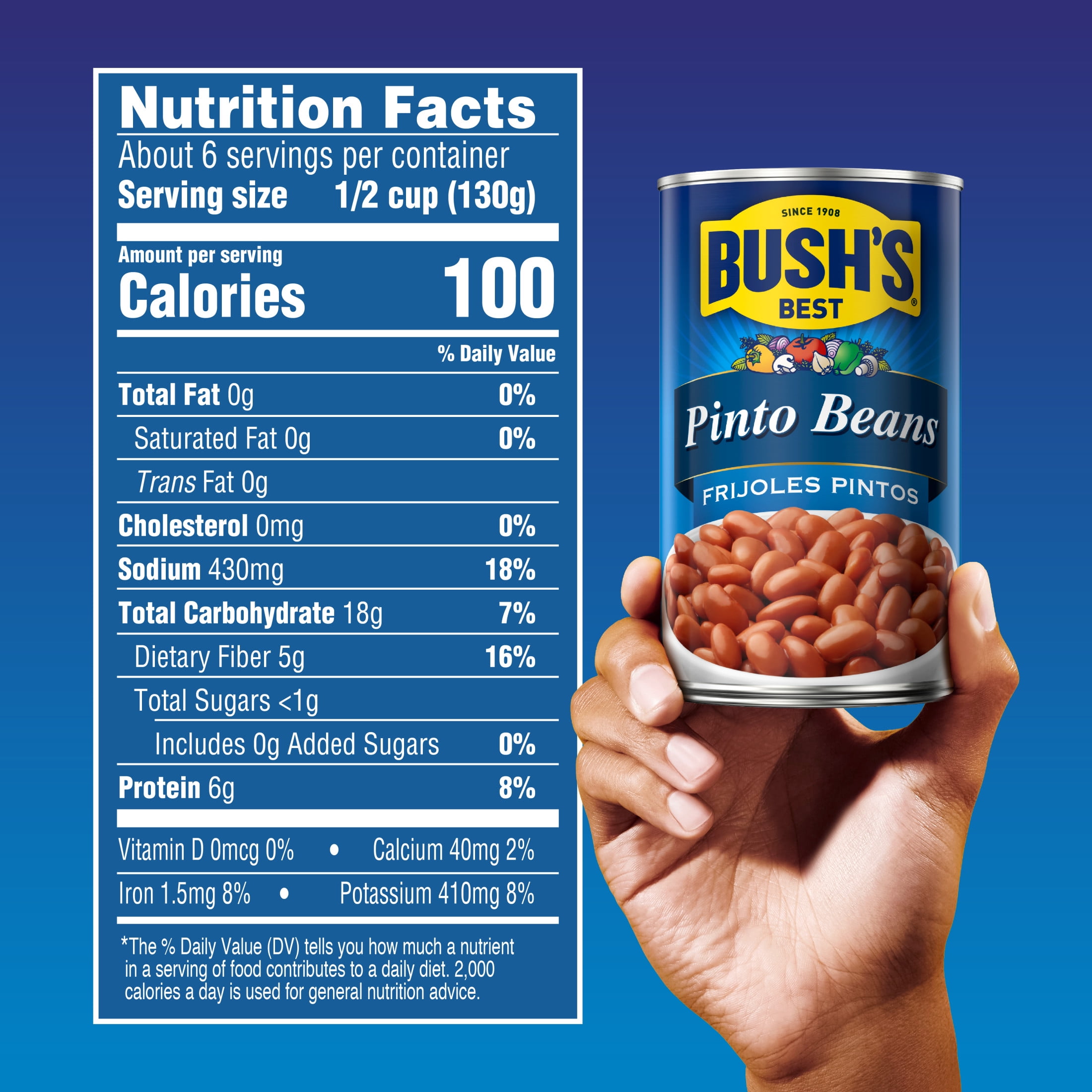 (12 pack) Bush's Canned Pinto Beans, Canned Beans, 27 oz Can
