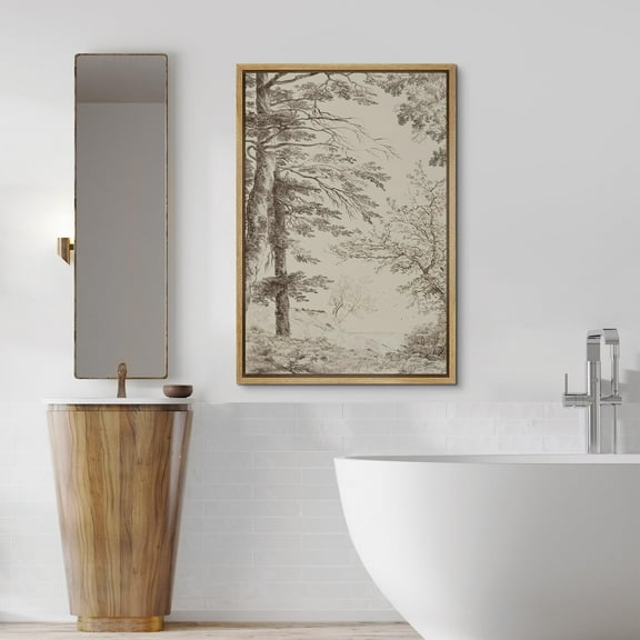 IDEA4WALL Framed Canvas Wall Art Timeless Forest Landscape Illustrations Drawing Classic Black & White Trees Vintage Art Tranquil Wall Decoration for Living Room, Bedroom, Office -