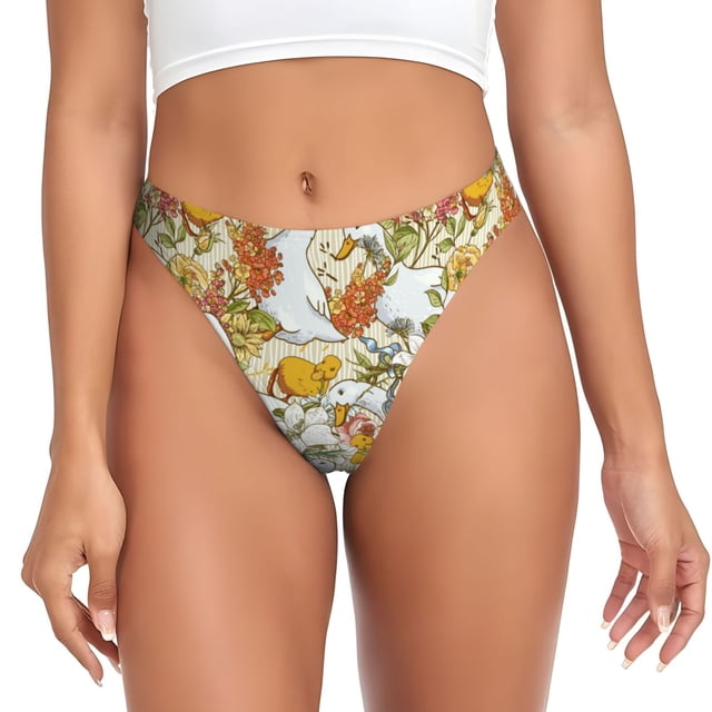Fotbe Ducks and Flowers Tanga Sin Costuras para Mujer con Estampado – Panties Invisibles, Transpirables y Cómodos para Uso Diario-4X-Large