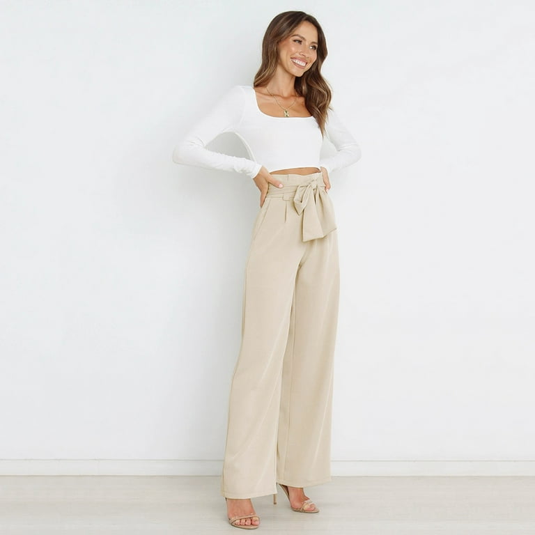 adviicd Womens Business Casual Pants For Work Casual Dresses For Women  Women's Summer Solid High Waist Wide Leg Trousers Office Work Pants Khaki  XL 