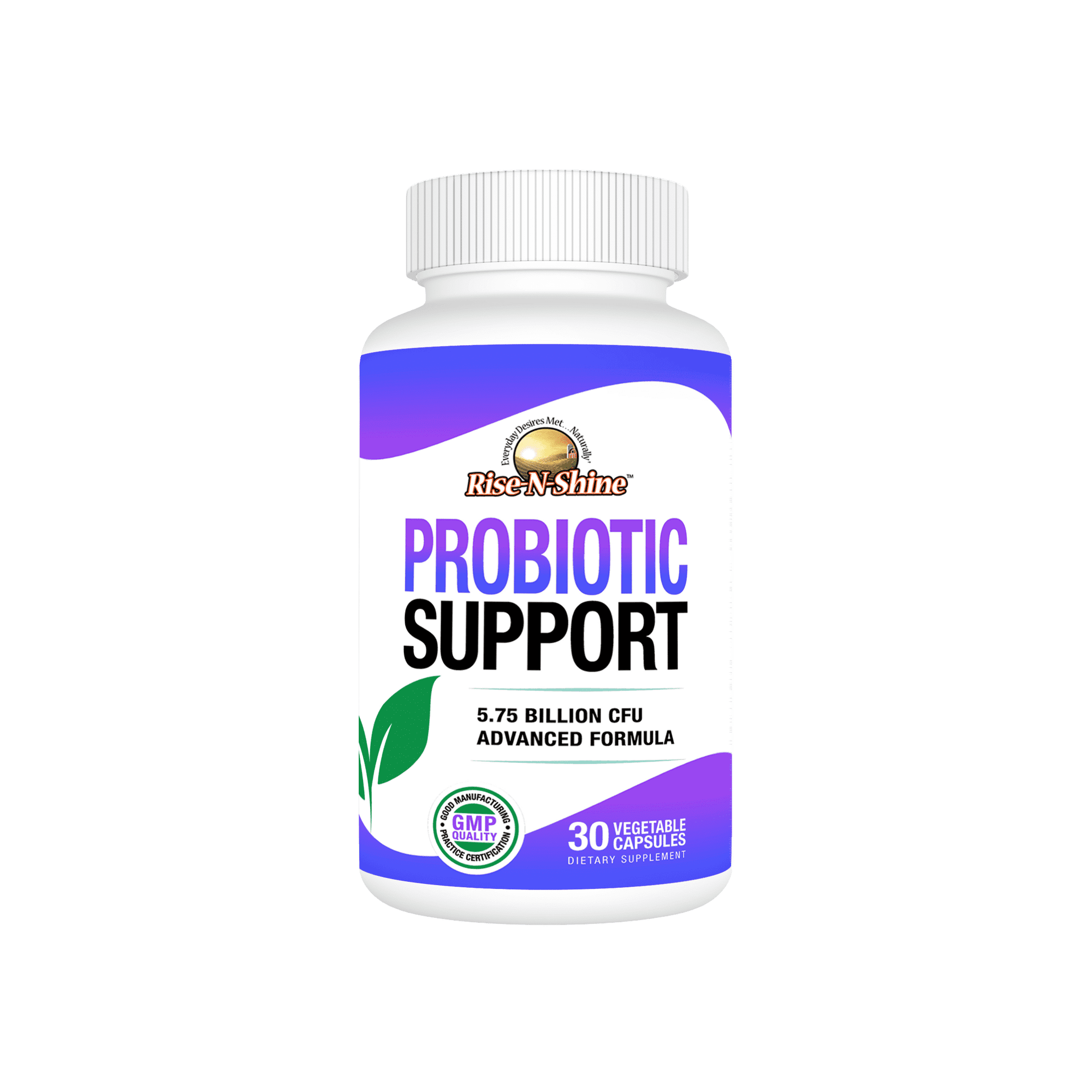 Rise-N-Shine Probiotic Support Dietary Supplement with Caprylic Acid, Aloe Vera, for Men and Women, 30 Count