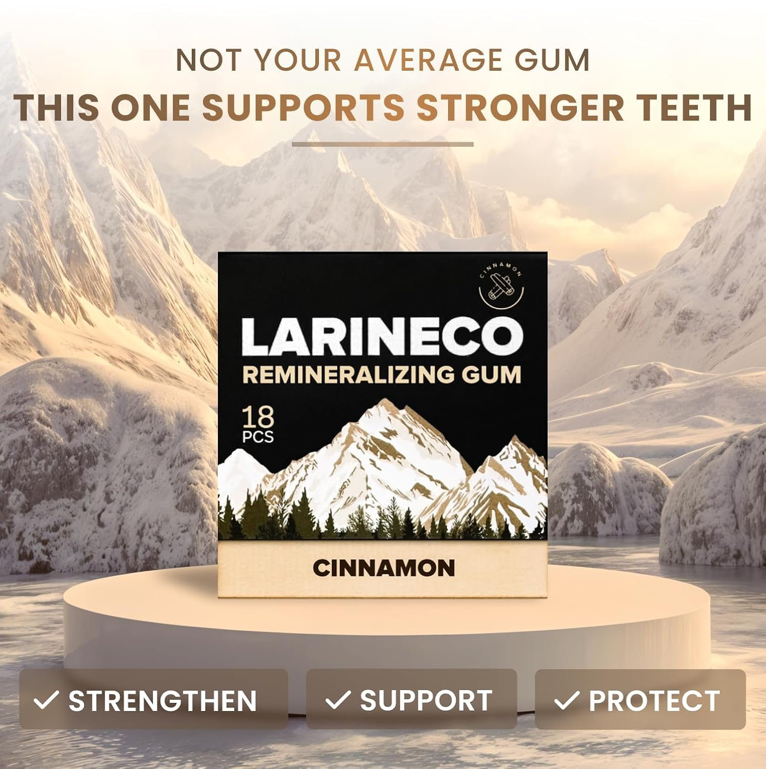 Larineco Remineralizing Gum with Nano Hydroxyapatite & Xylitol – Sugar-Free Cinnamon Xylitol Gum – Plastic-Free, Dye-Free, Aspartame-Free – Natural Base – 36 Pieces, Cinnamon
