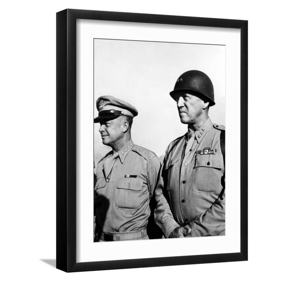 Art.com General Dwight Eisenhower, General George Patton, 1940's Photo, Black Frame Wall Art, 17" x 21"