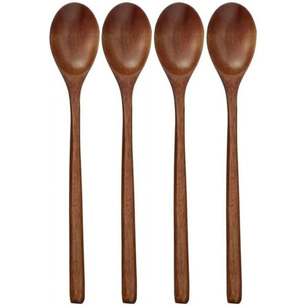 Cucharas de madera, 4 piezas de 9,25 pulgadas de cucharas de sopa de madera para comer, mezclar y revolver, cuchara de mango largo con utensilio de cocina de estilo japonés, cuchara de mesa ecológica
