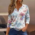 thumbnail image 2 of LEEYNEER Women‘s Blouse Tops Summer Flower Print Basic 3/4 Sleeve V Neck Casual Blouses Loose Fit Pullover Tops, 2 of 5