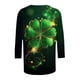 thumbnail image 5 of RKSTN 3/4 Length Sleeve Womens Tops Oversized Crewneck St Patricks Day Lucky Shamrocks Graphic Print T Shirt Womens Casual Plus Size Round Neck Loose Irish Festivities Three Quarter Sleeve Shirt, 5 of 6