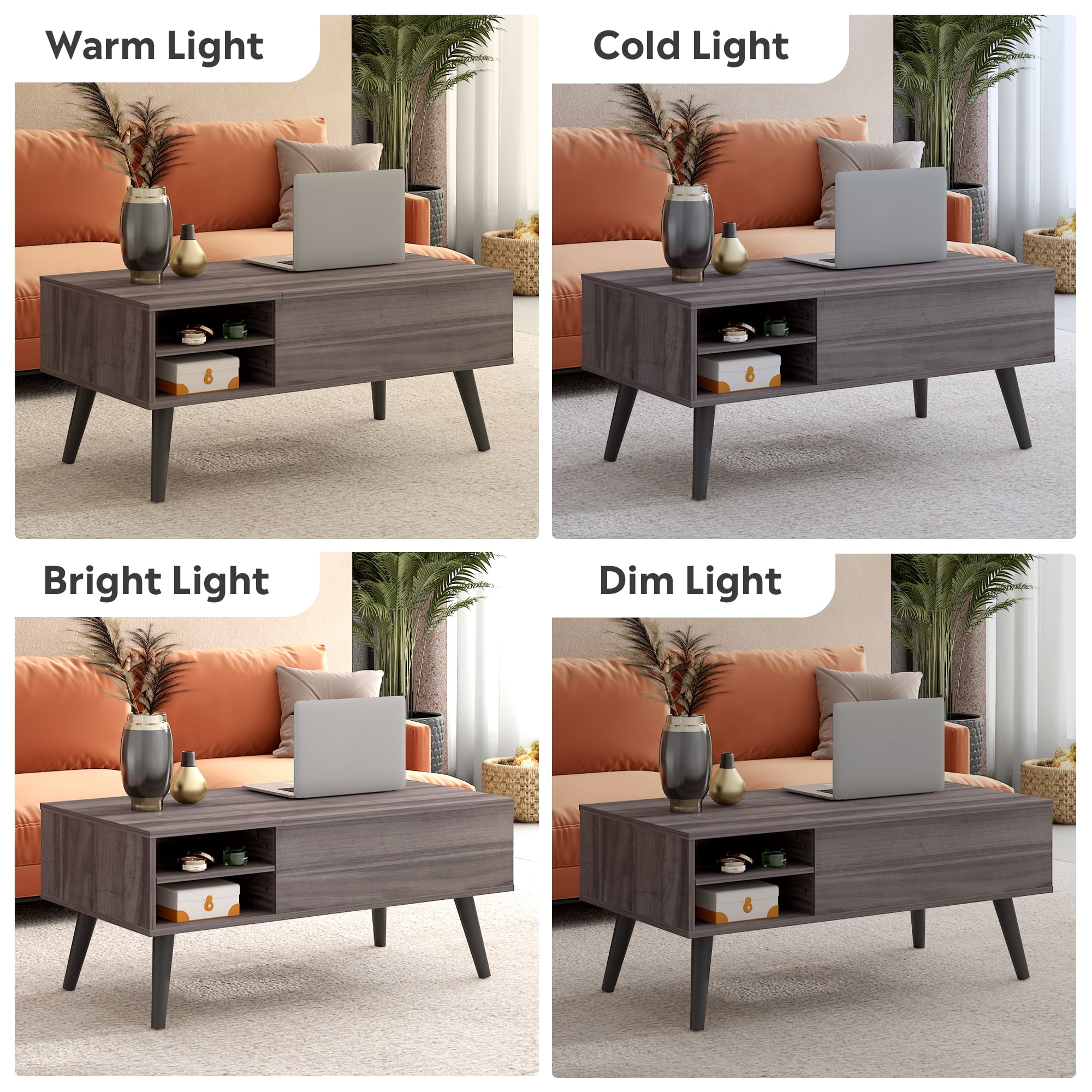 GALAXHERO Coffee Table with Removable Storage Shelves Lift Top Small Coffee Table for Living Room Grey