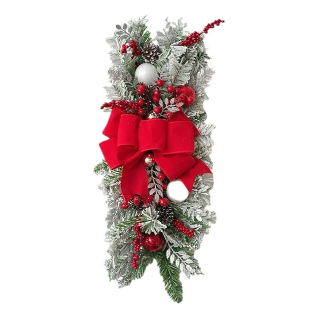 Adorno navideño en forma de lágrima para puerta delantera, guirnalda artificial decorativa para Navidad Flocado rojo