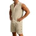 thumbnail image 5 of Débardeur d'Été Sans Manches en Lin Uni pour Tenue Décontractée Quotidienne pour Hommes, 5 of 5