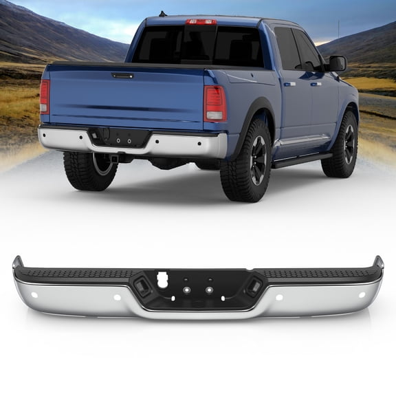 Chrome Rear Step Bumper For 2009-2019 Dodge Ram 1500 W/ Rear Sensor w/Hardware