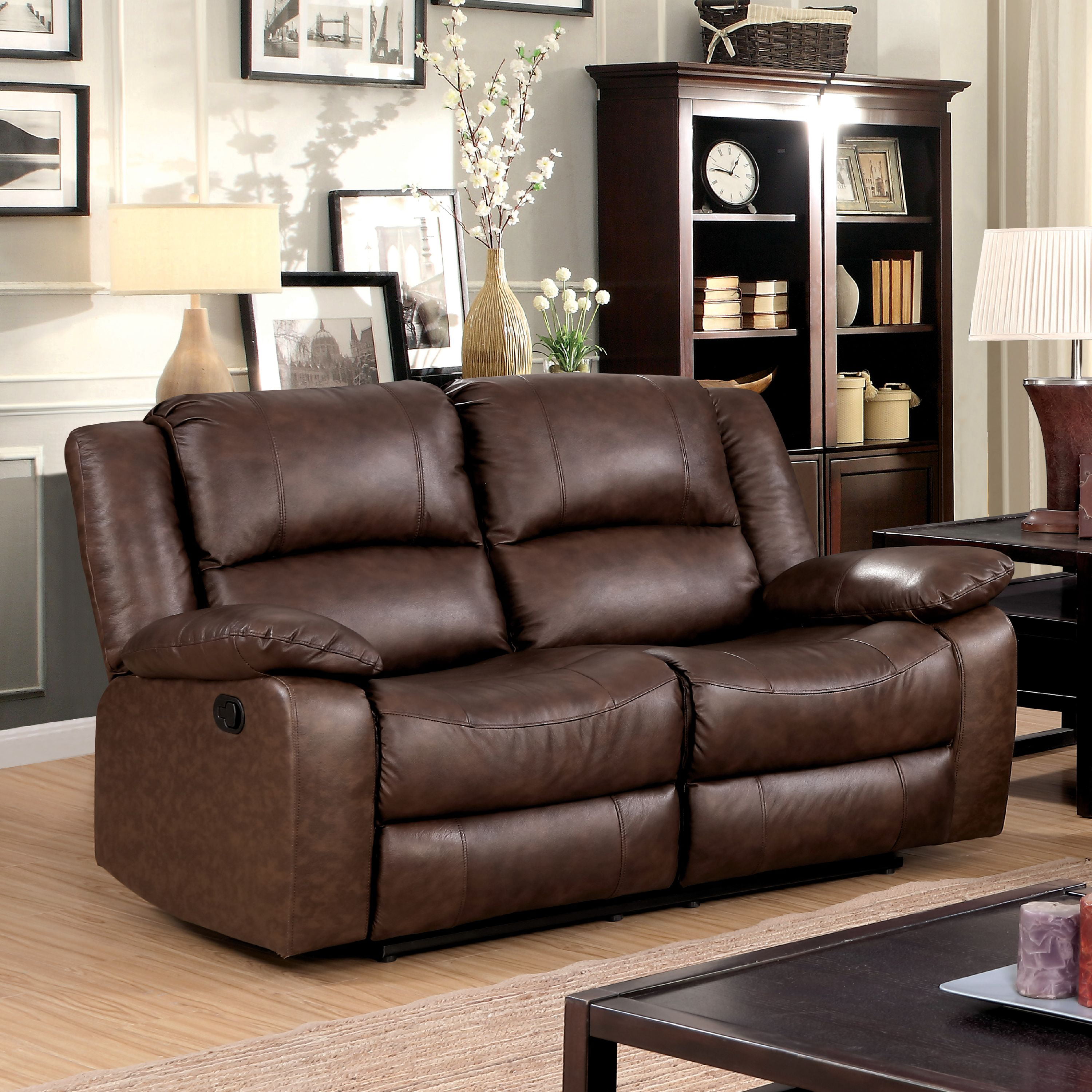 Reganold Transitional Faux Leather Reclining Loveseat Brown