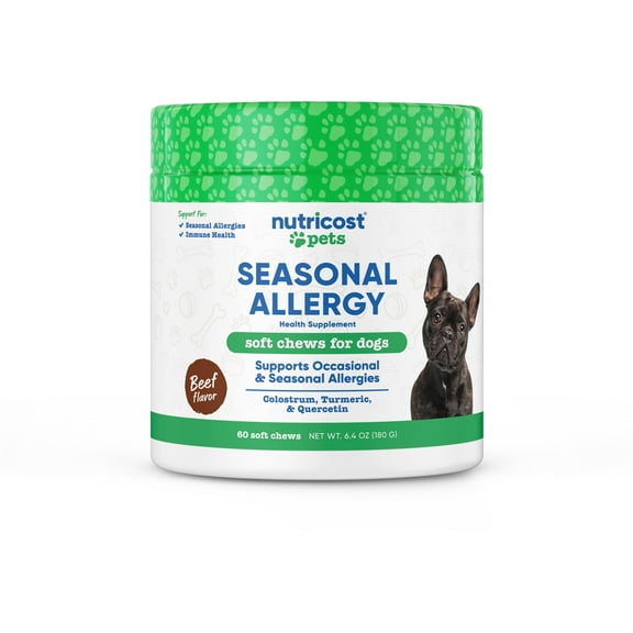 Nutricost Pets Seasonal Allergy Health Supplement Soft Chews For Dogs (Beef Flavored) 60 Soft Chews - Supports Occasional & Seasonal Allergies, NASC Certified