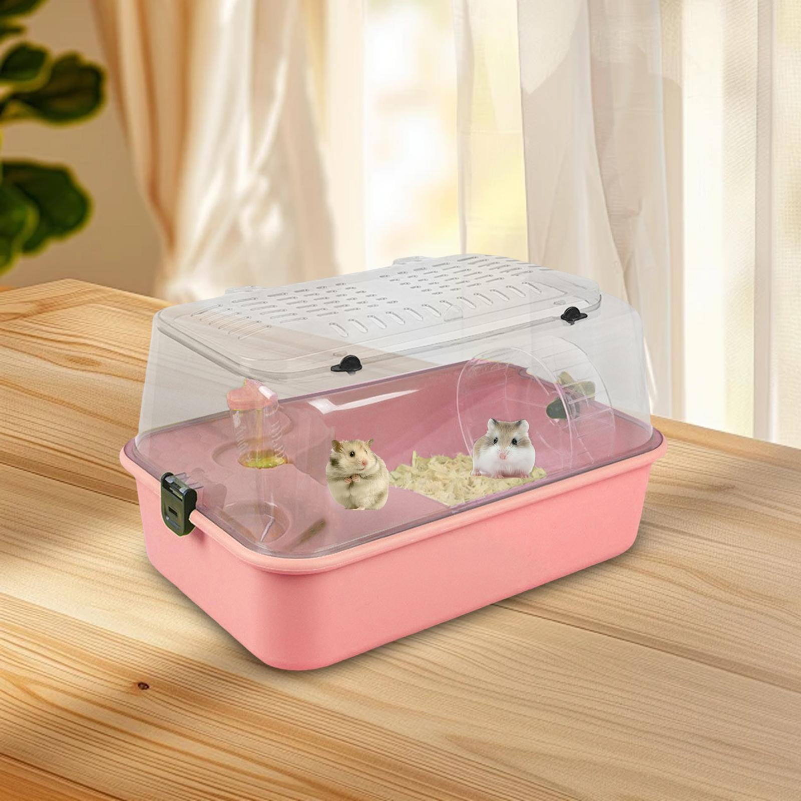 balikha Hamster Cage Run -out Carrier Sleep with Water Bottle Training Wheel Hamster Living Space Small Animal Cage for Mice Sugar Glider Pink