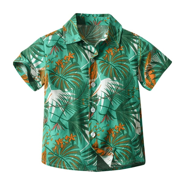 Odeerbi 6M-13Y Niños Camisa Hawaiana Verano Playa Camisas de Algodón Niños Blusa de Manga Corta Flor Tropical Camisa Estampada Ocio Tops