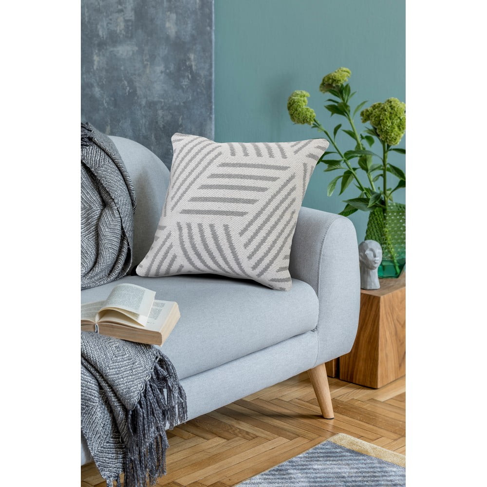 Ox Bay 20" x 20" Hand-Woven White/ Grey Geometric Organic Cotton Pillow Cover