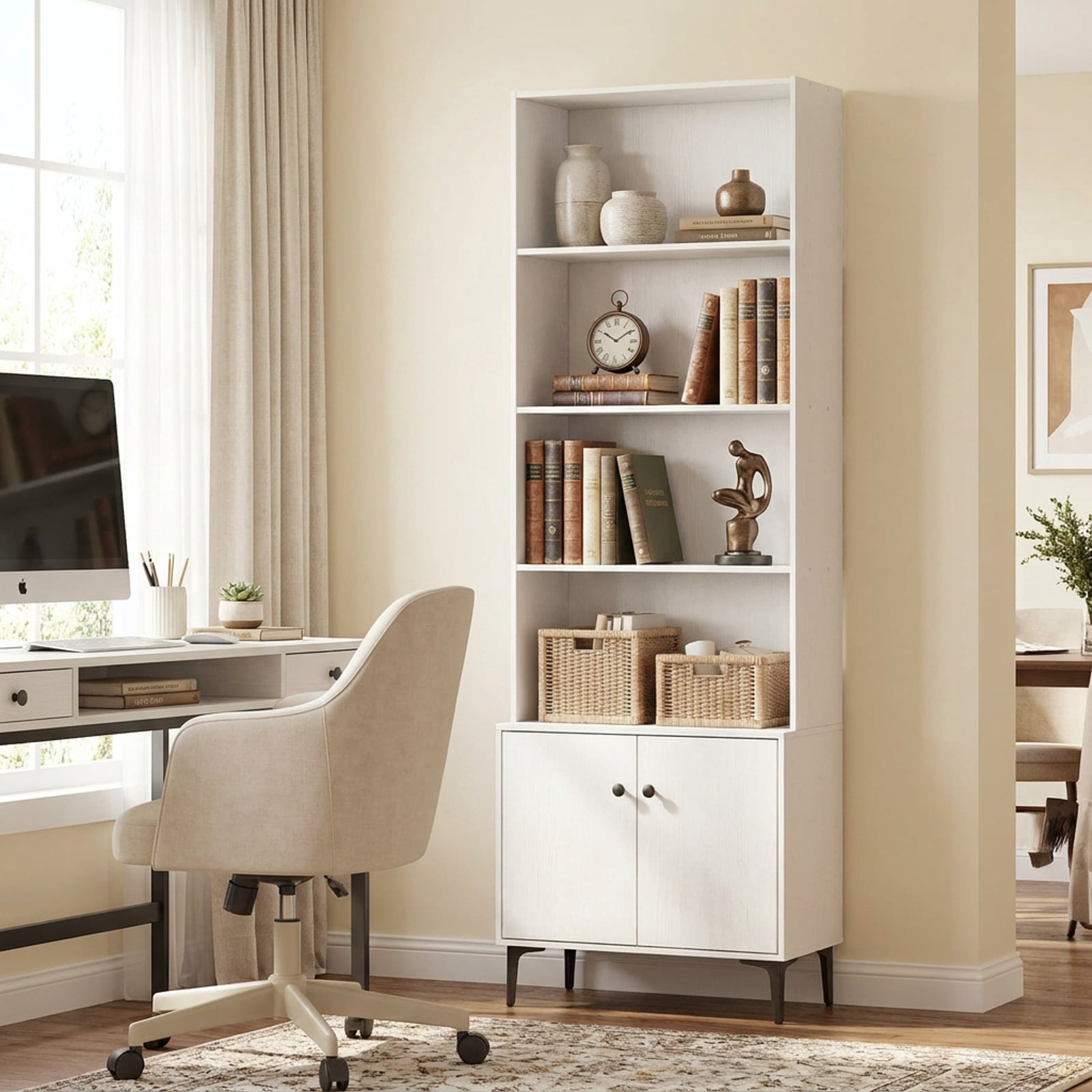 Furnibear Giantex Bookshelf with Doors and 2 Anti-Tipping Kits for Home Office for Living Room Home Office Bedroom Display Storage Shelf, White