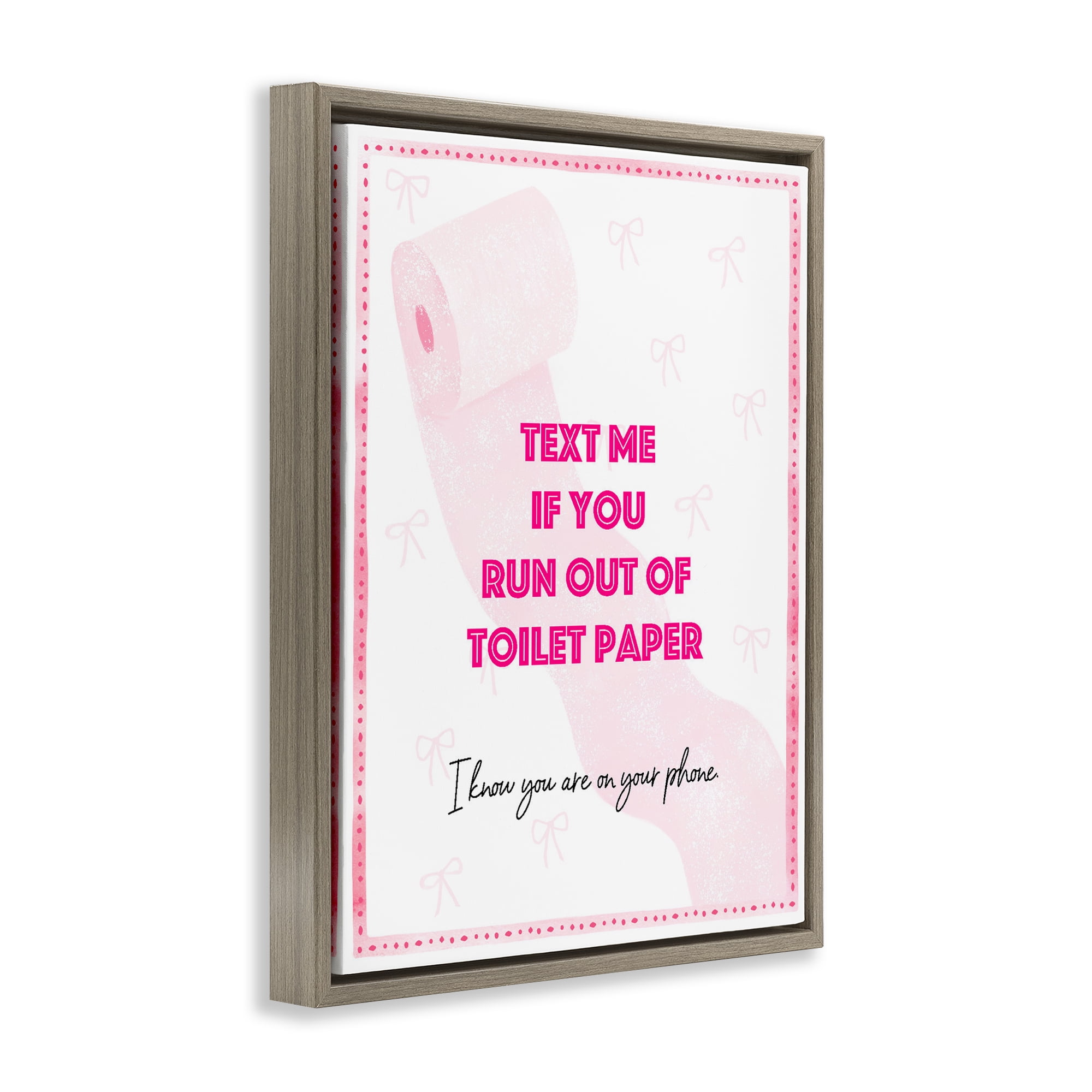 Pink Text for Toilet Paper Brown Framed Floater Canvas Wall Art, design by Ziwei Li