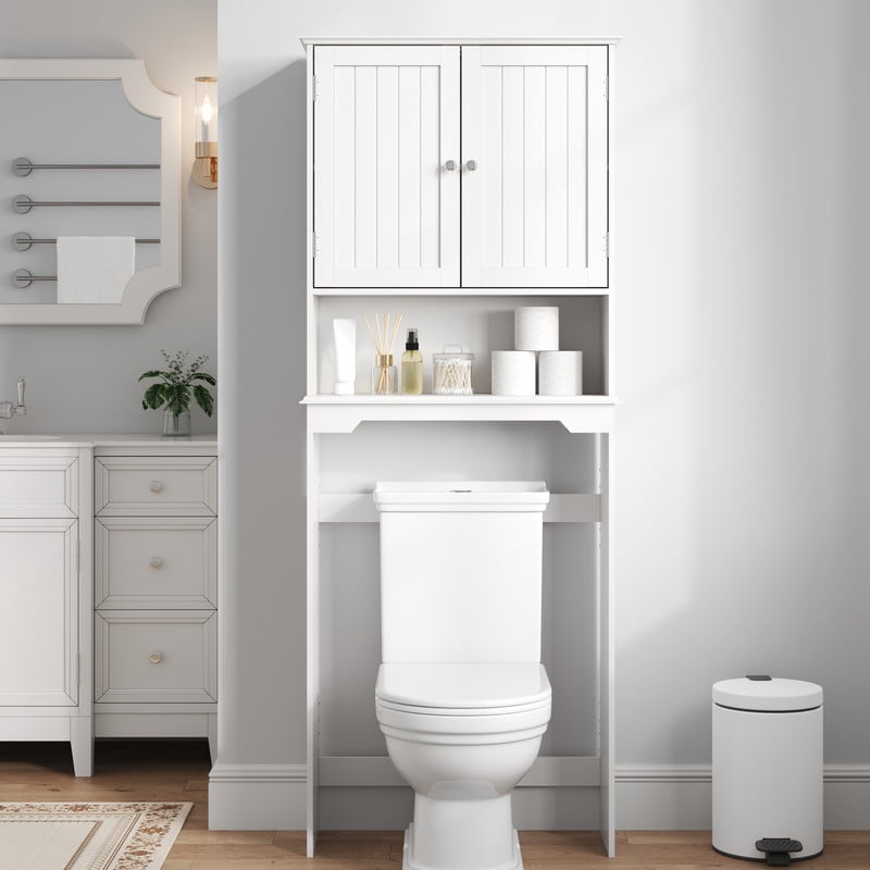 Gianna Wooden Over-the-Toilet Storage Rack, Bathroom Organizer Shelf for Toilet & Towels, Freestanding Toilet Shelf，White