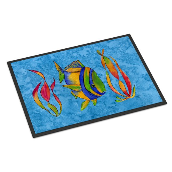 Troical Fish and Seaweed on Blue Door Mat