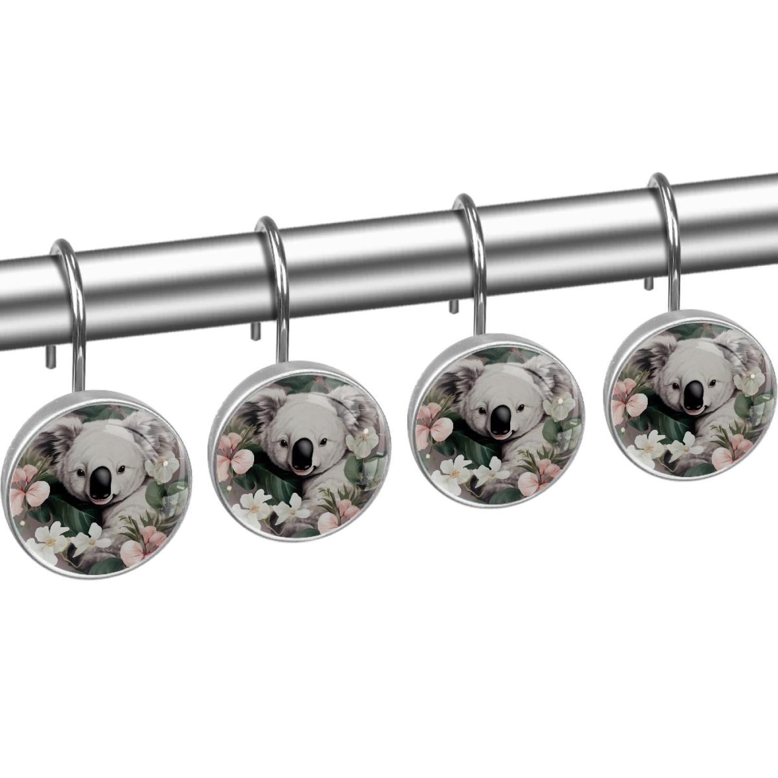 HemaKayy 12 Pcs Decorative Shower Curtain Hooks - Stainless Steel Rings for Bathroom Décor - Easy Glide & Secure Hold - Perfect Decoration for Bathroom Shower Rods - Koala Bear Animal