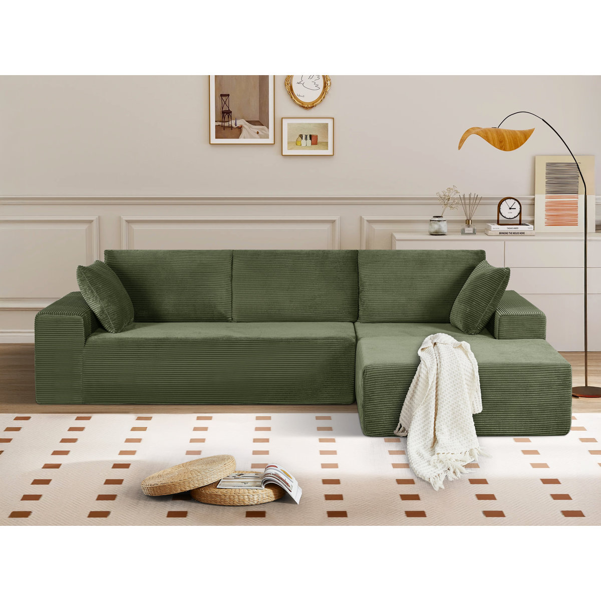 Corduroy upholstery 2 piece L shape high density foam sectional
