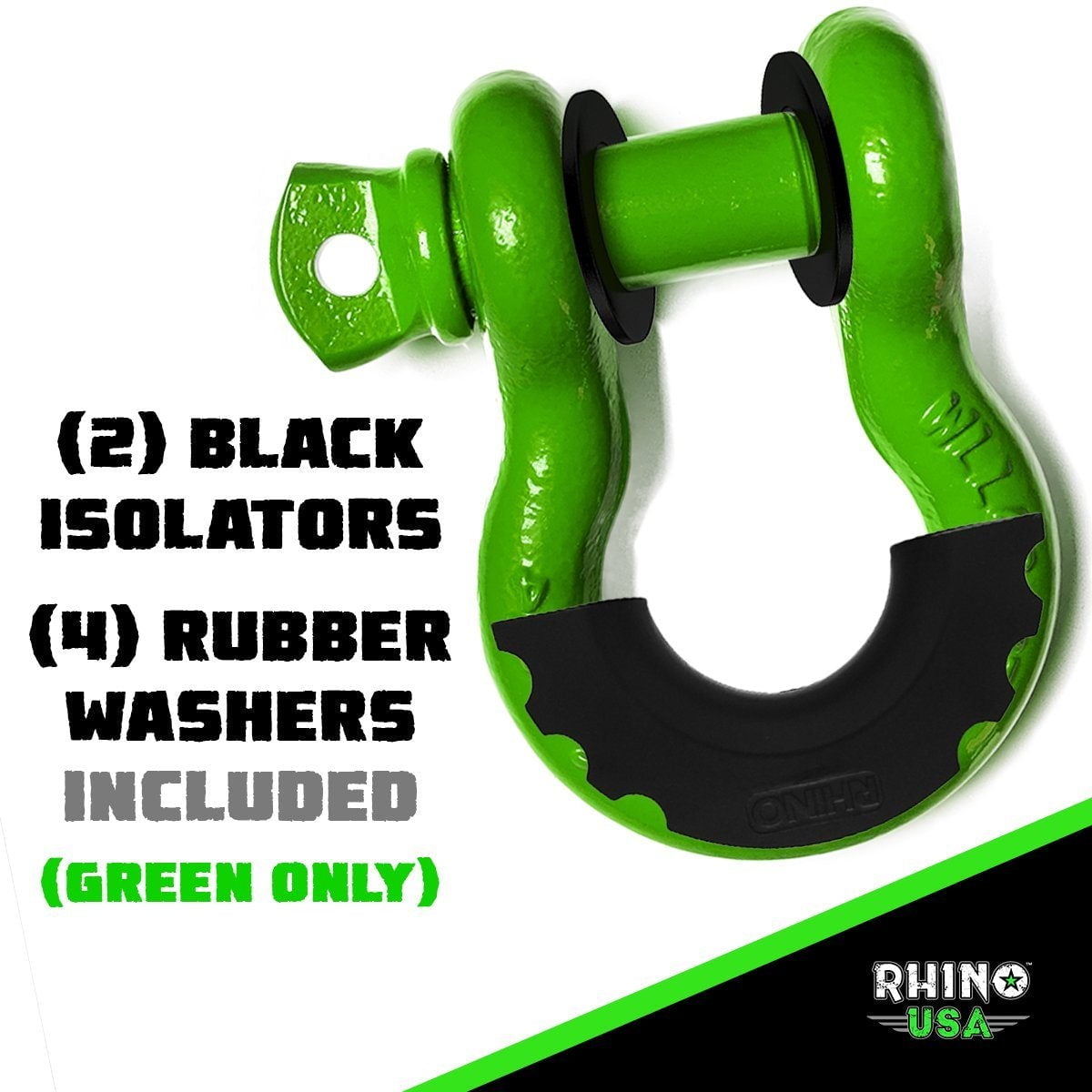 Rhino USA D Ring Shackles (2pc) - 41,850lb Break Strength - 3/4" Clevis Shackle w/ 7/8 Pin (Black)