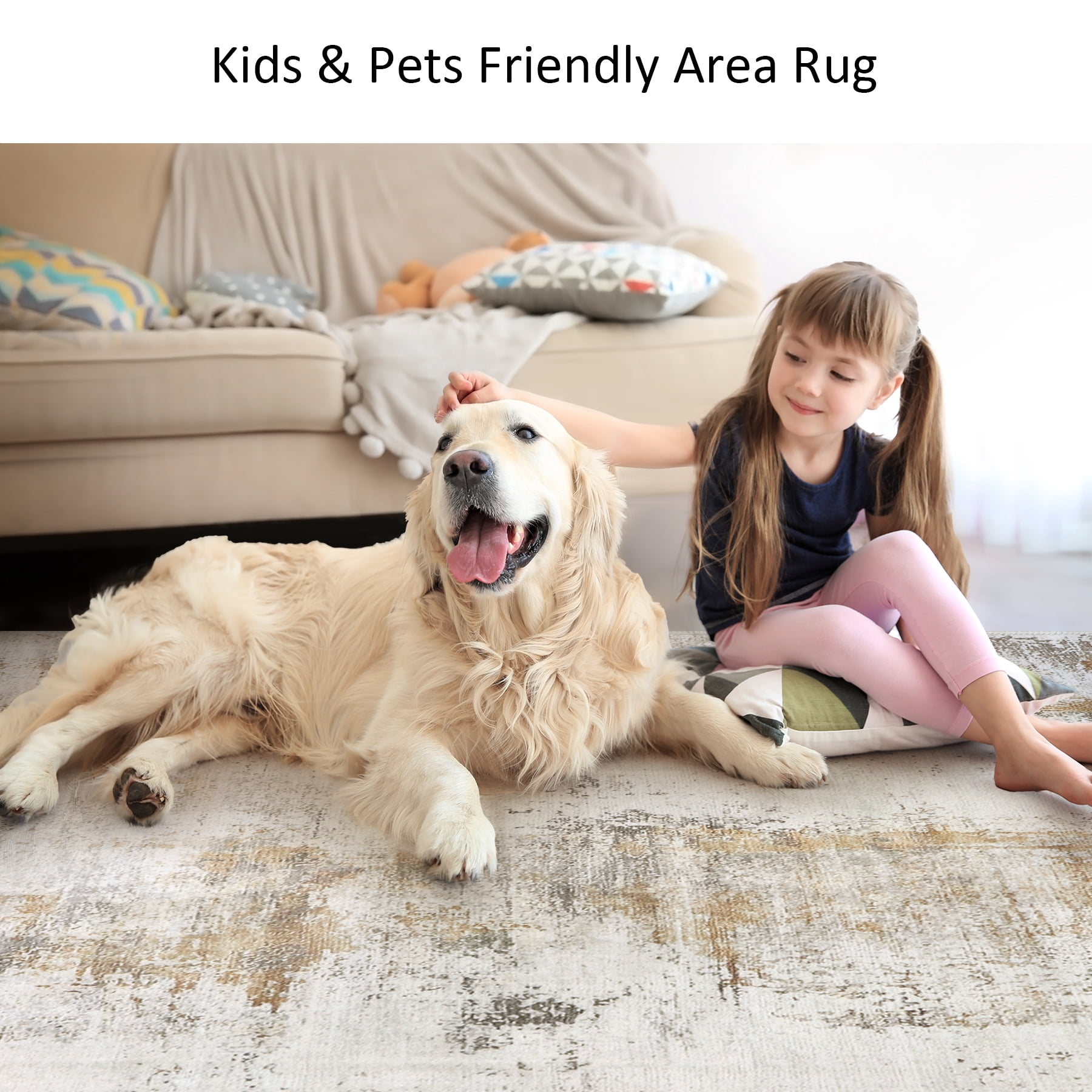 Aonewoe 5x8 Area Rugs for Living Room Abstract Washable Rugs Soft Neutral Bedroom Rug Non Slip Indoor Carpet for Living Room, Dining Room, Playroom, Office (Beige)