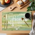 thumbnail image 2 of Love Peace Text Placemats Set of 12 Green Inspirational Quotes Sunflowers Place Mats Indoor Wipeable Table Mats Washable Cloth Dining Table Placemats for Kitchen Holiday Party Home Decor 13x19 Inch, 2 of 9