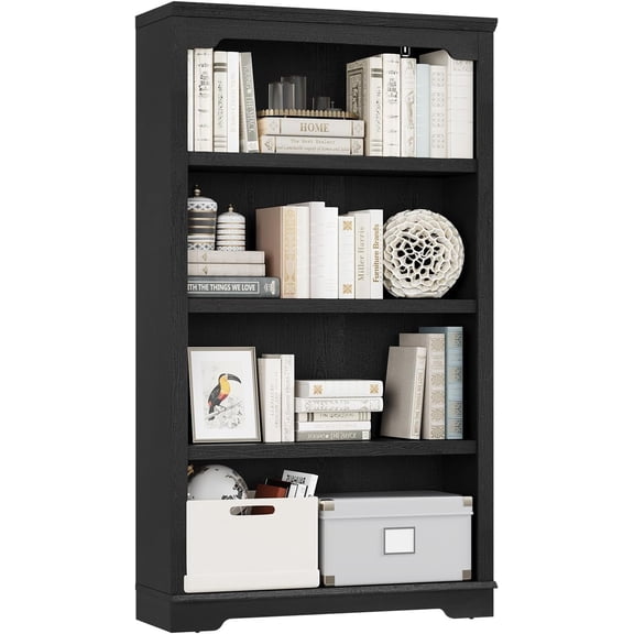 4 Tier Bookshelf, 31.5" Wide Wooden Bookcase, 55" Tall Book Shelf, Freestanding Open Display Storage Bookshelves for Study Room, Home Office, Living Room (White, 4-Shelf)