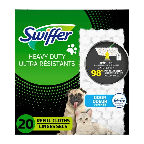 Swiffer Sweeper Pet Heavy Duty Dry Multi-Surface Cloth Refills for Floor Sweeping and Cleaning, Febreze Freshness, 20CT