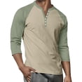thumbnail image 5 of Hearthz Men's Raglan Tshirts 3/4 Length Sleeve Henley Neck Baseball Jersey Contrast Summer Work Tops for Men Fall Men Shirt, 5 of 9
