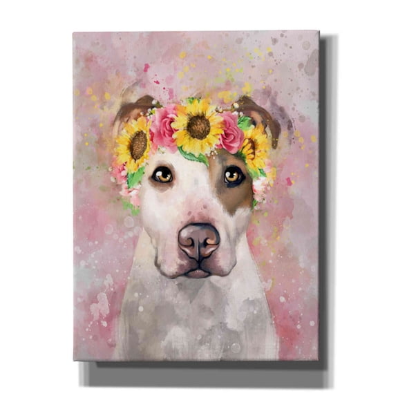 Epic Graffiti 'Flower Crown Pit Bull 7' by Furbaby Affiliates, Canvas Wall Art, 12"x16"
