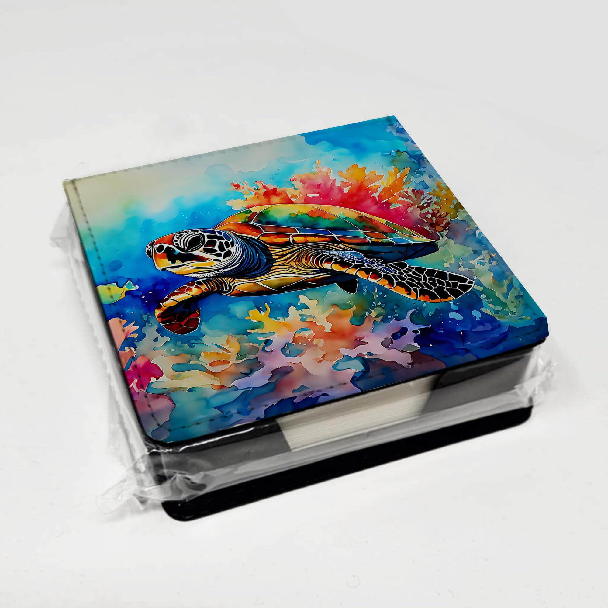 Caroline's Treasures Loggerhead Sea Turtle PU Leather Note Paper Holder with Artist-Designed Cover, Desk Accessory, Office Gift