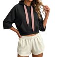 thumbnail image 2 of HAYIMI Sweatshirts Women 3/4 Sleeve Hoodie Comfortable Everyday Wear With Relaxed Fit And Cozy Front Pocket Solid Color Breathable Tops, 2 of 4