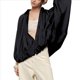 thumbnail image 2 of Chaqueta Abullonada para Mujer, Casual, con Mangas de Murciélago, Cuello Solapa, Cremallera, Chaquetas Urbanas Plisadas de Gran Tamaño Negro S, 2 of 10