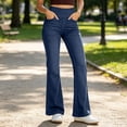 thumbnail image 3 of Flare Jeans for Women Solid Color Stretch Denim Flared Pants Elastic Waistband Multi Pocket Styling Casual High Rise Slimming Straight Denim Pants, 3 of 9