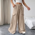 thumbnail image 5 of Zulora Women's High Waisted Barrel Pants Textured Knit Wide Leg Trousers with Drawstring & Pockets, 5 of 9