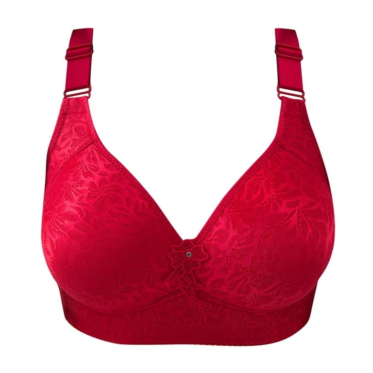 RYRJJ Wireless Bras for Women Full-Coverage No Underwire Push Up Bra  Adjustable Strap Comfy Non Padded Minimizer Bras Plus Size(Red,L)
