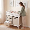 thumbnail image 2 of INFANS Baby Changing Table, Wooden Diaper Station Dresser with 3 Fabric Drawers, Laundry Hamper, Safety Belt, Pad for Nursery Infant, 2 of 9