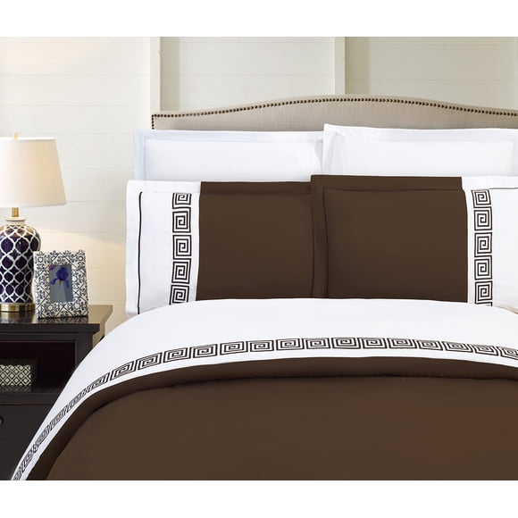 Elegant Comfort Luxurious Hotel Collection Super-Soft 1500 Thread Count Egyptian Quality 2-Piece Greek Pattern Duvet Cover Set, Twin/Twin XL, Chocolate Brown